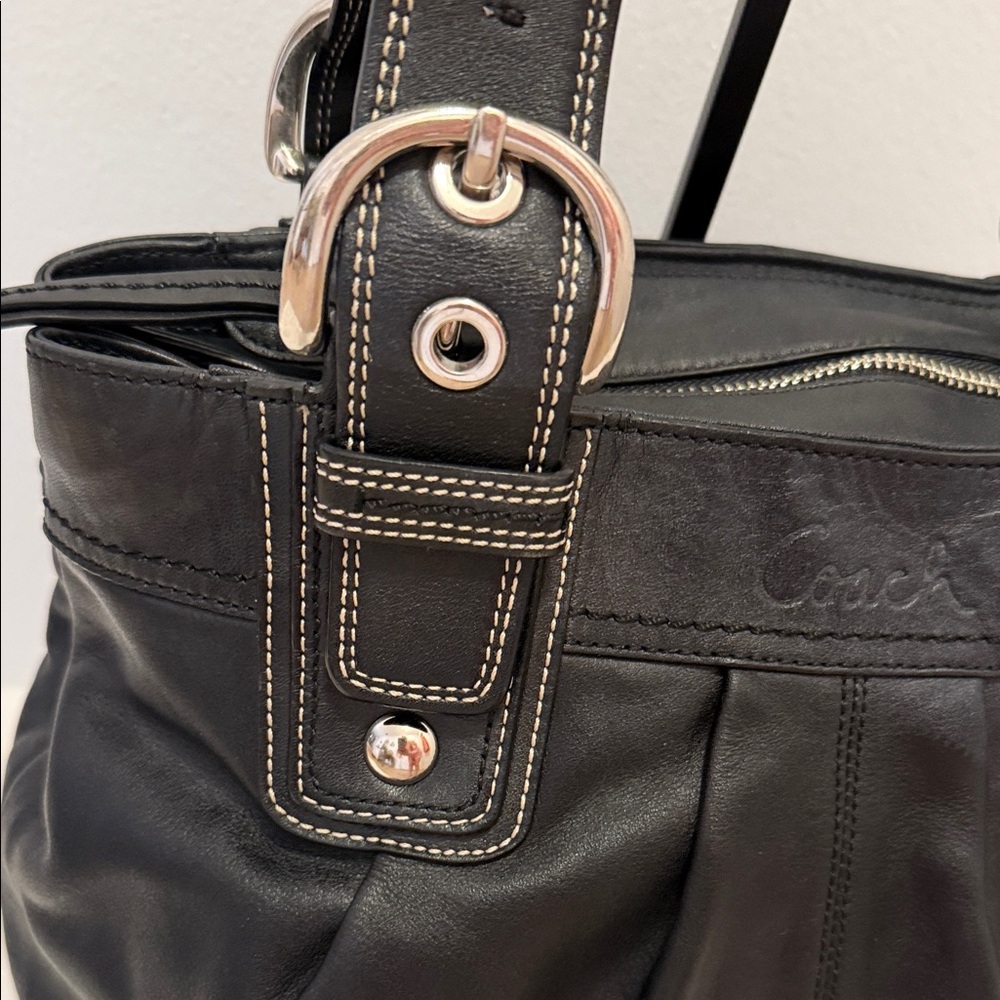 Coach Vintage SoHo Pleated Black Smooth Leather Handbag EUC - Picture 3 of 10